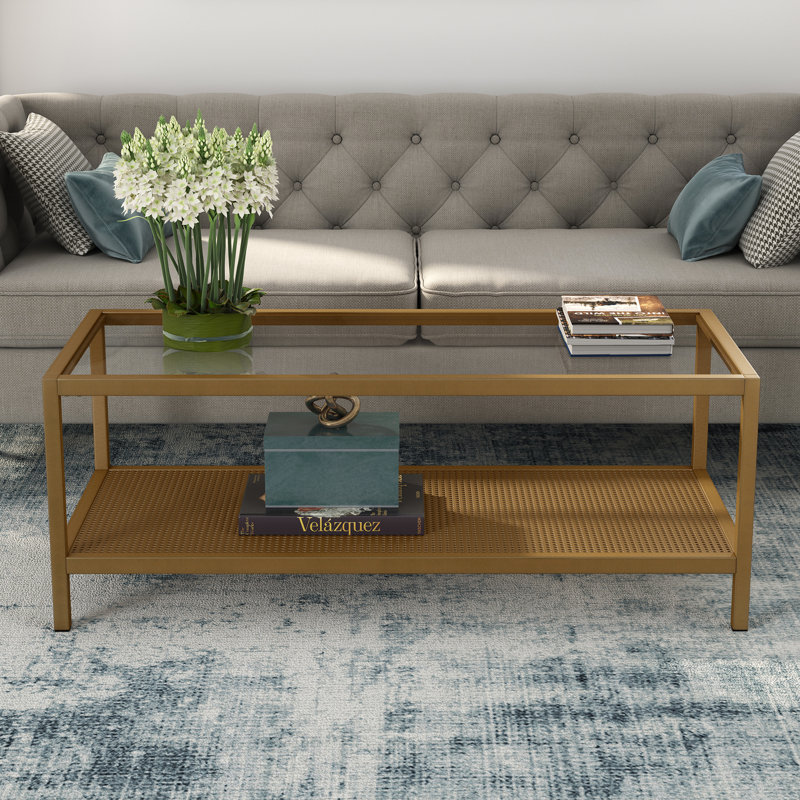 Four Leg Coffee Table with Storage, Gold