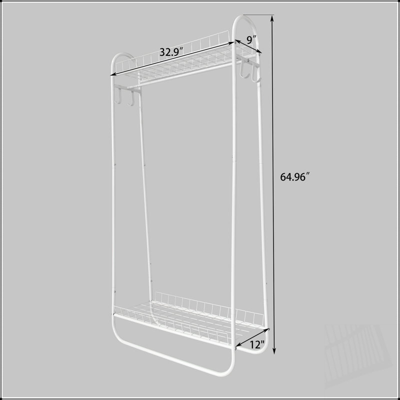 Portant à vêtements robuste en métal avec deux tablettes, portable et durable pour un rangement efficace des vêtements