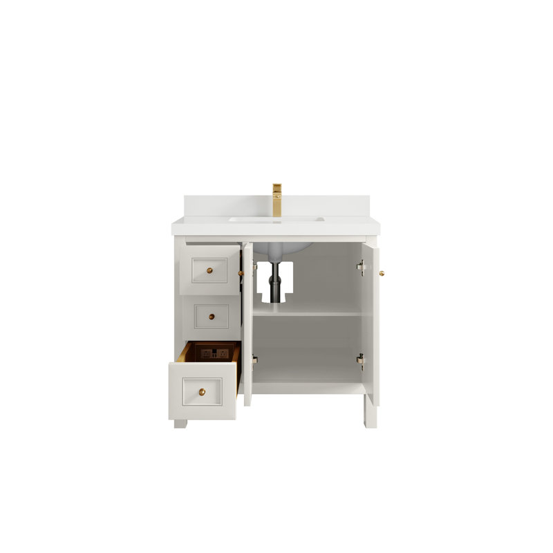 Nashville X P 22 po Meuble-lavabo central en albâtre, Albâtre / or brossé, Quartz blanc