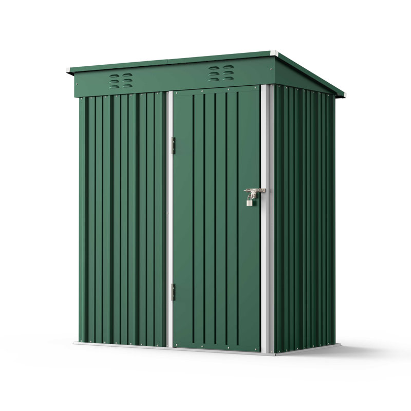 Aiho 5 ft. W X 3 ft. D Metal Vertical Storage Shed, Green