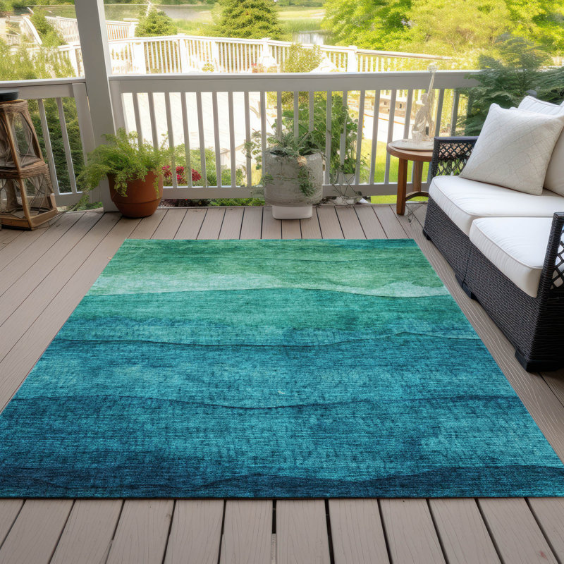 Cinead Machine Washable Indoor/Outdoor Teal Area Rug ACN1699, Rectangulaire 8 pi x 10 pi