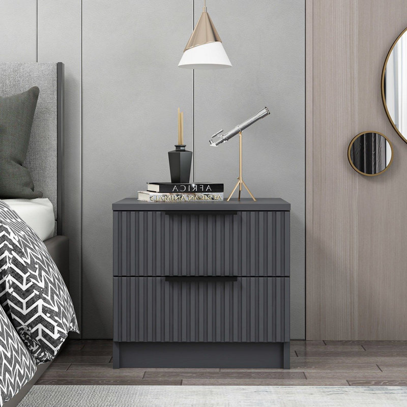 Table de chevet moderne avec de nombreuses tablettes Wesa, couleur anthracite, 19,7 po x 18,5 po x 15,7 po | 100% panneau de particules enduit de mélamine, épaisseur: 0,7 pouce | Conception élégante et fonctionnelle pour les solutions de rangement pour chambre à coucher