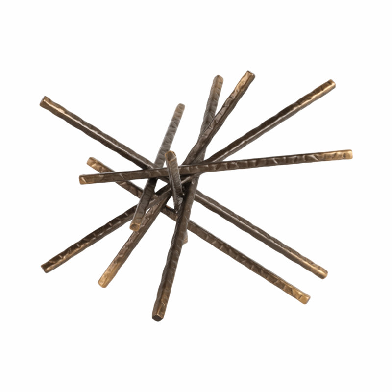 Metal Iron Decorative Object with Abstract Spiked Sculptural Design and Intersecting Rod Structure for Modern Industrial Style Accents and Geometric Artistic Home Decor Display