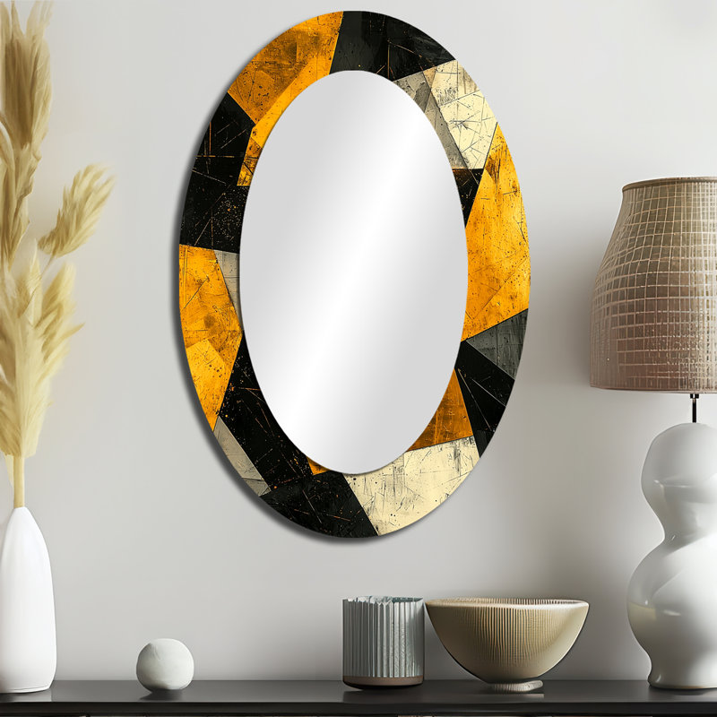 Miroir mural ovale noir et jaune, 36 po x 24 po