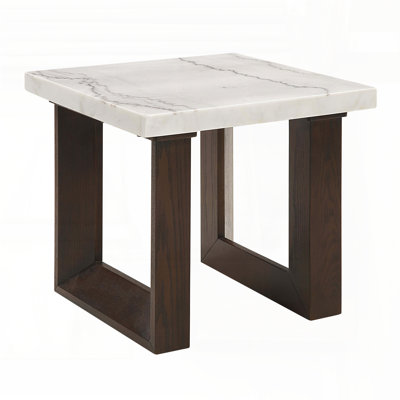 Table de bout en marbre naturel avec base en U double - Finition espresso, rectangulaire