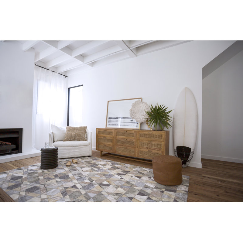 Cowhide Geometric Area Rug, Rectangle 4'7" x 5'11"