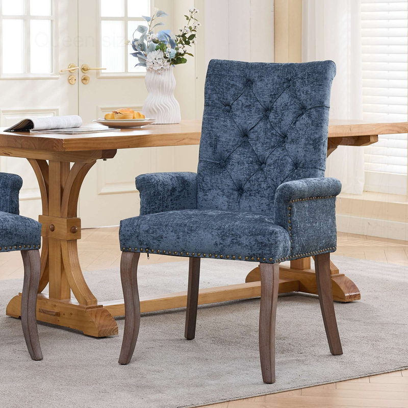 Chaise de salle à manger rembourrée en tissu de chenille, Bleu