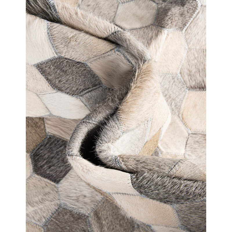 Tapis en cuir de vache mosaïque, Rond 4 pi 1 po