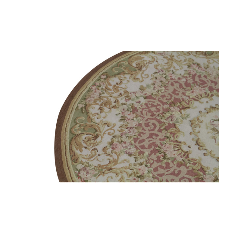 Hand-Knotted High-Quality Rose and Ivory Round Area Rug