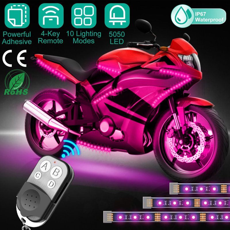 6 pièces de bandes lumineuses à DEL pour motocyclette, ensembles de lumières néon multicolores imperméables DC 12V RVB