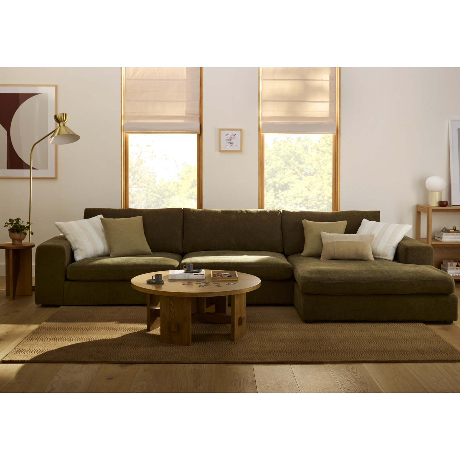 Ojai 3 - Piece Upholstered Sectional, Left Hand Facing, Green Chenille