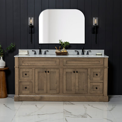 Meuble-lavabo double 73 po avec comptoir en quartz blanc Rhaelen