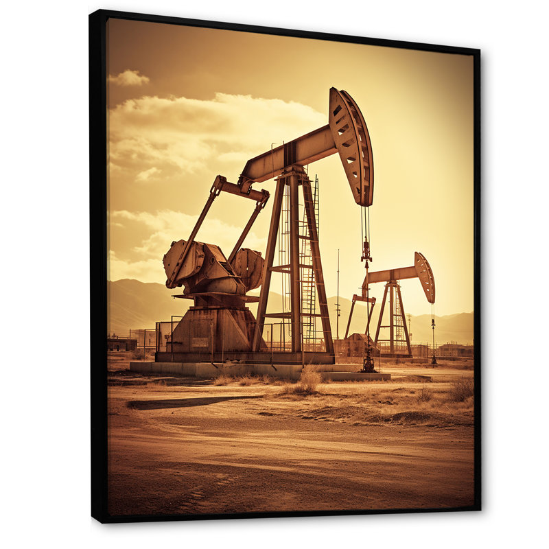 Foreuse à pétrole rétro Horizon, Cadre flottant noir, H 40 po x l 30 po x P 1,5 po