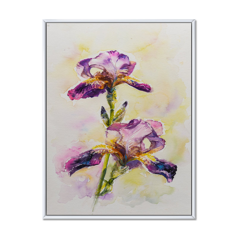 Aquarelle Iris fleur rose - décoration murale traditionnelle sur toile, H 32 po x l 16 po x P 1 po