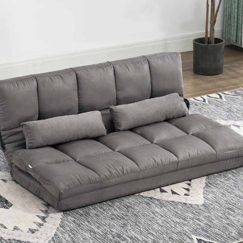 Chaise pliante gris foncé, réglable, 2 coussins, peu encombrante, canapé-lit, avec structure solide