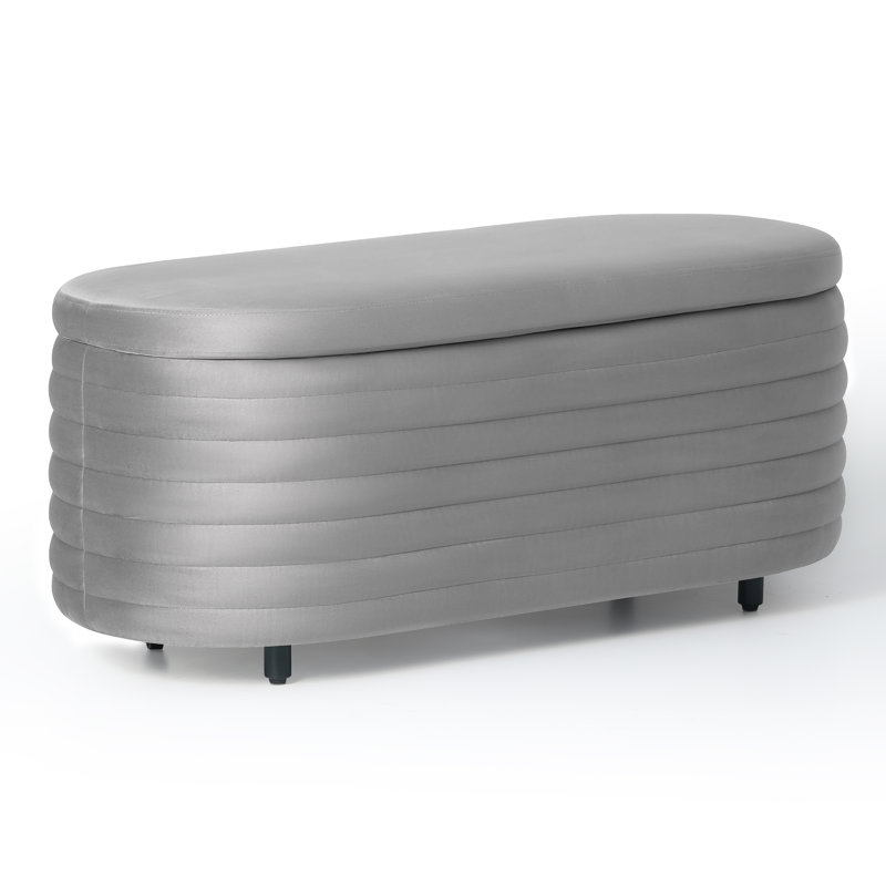 Banc de rangement rembourré en polyester Farrah, H 18,1 po x l 42,5 po x P 17 po, Gris