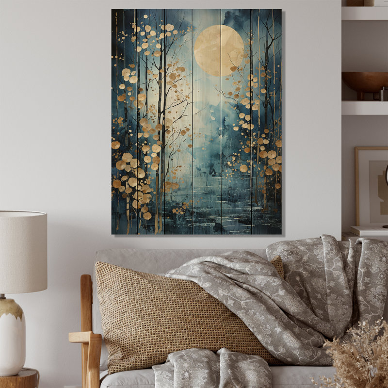 Birch Woods Moonlit Symphony II sur impression sur bois, H 20 po x l 10 po x P 0,78 po