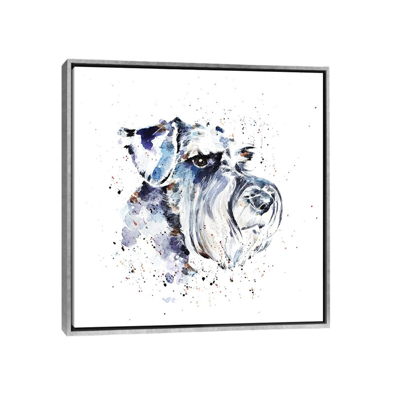 Schnauzer II par EdsWatercolours - impression, H 18 po x l 18 po x 1,5 po, Toile avec cadre argenté, Pas de tapis