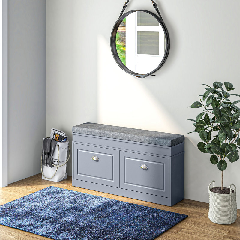 Modern Entryway Shoe Rack Bench with Cushion & 2 Drawers – Adjustable Storage for 8 Pairs, Space-Saving Hallway Organizer