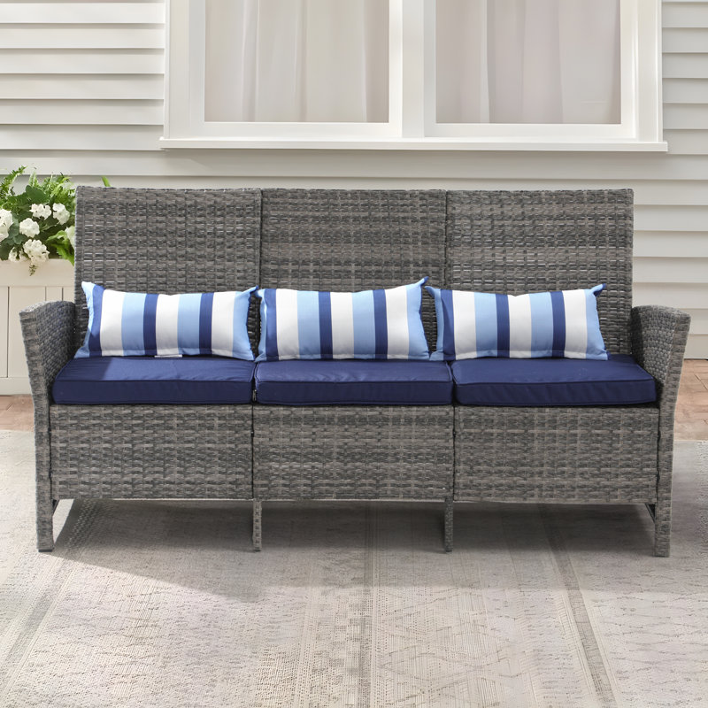 Outdoor Patio Sofa With Cushions, Navy Cushion/Gray Frame