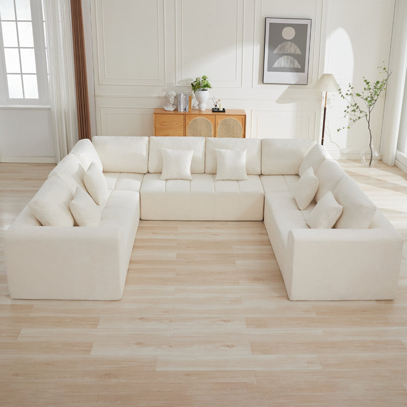 137.9’’ Oversized U-Shape Sectional Sofa, Modular Compressed Cloud Couch with Memory Foam, No Assembly Needed, Beige Chenille