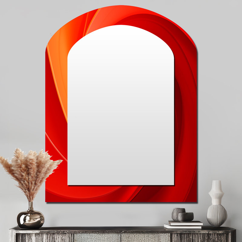 Red Perpetual Pulse Vortex III - Large Arched Wall Mirror On Metal, 43" x 33"