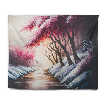 Polyester paysage de beauté d'hiver en rose magenta et bleu IV tapisserie