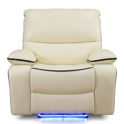 Intelligent Power Recliner Sofa - Off-White Bonded Leather, USB Charging, LED Light, Ergonomic Lounge Chair For Living Room & Bedroom