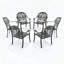 Ensemble de 6 chaises de patio en fonte d'aluminium avec structure noire et coussins bruns