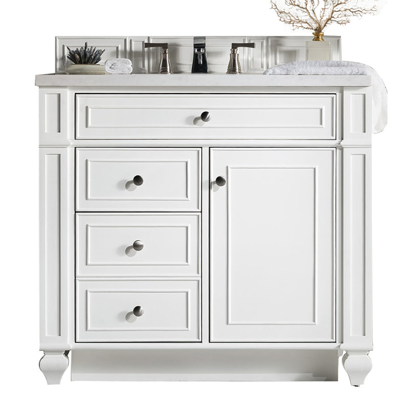 Bristol 36'' W Single Vanity, Whitewashed Walnut, 8" Widespread, White Zeus