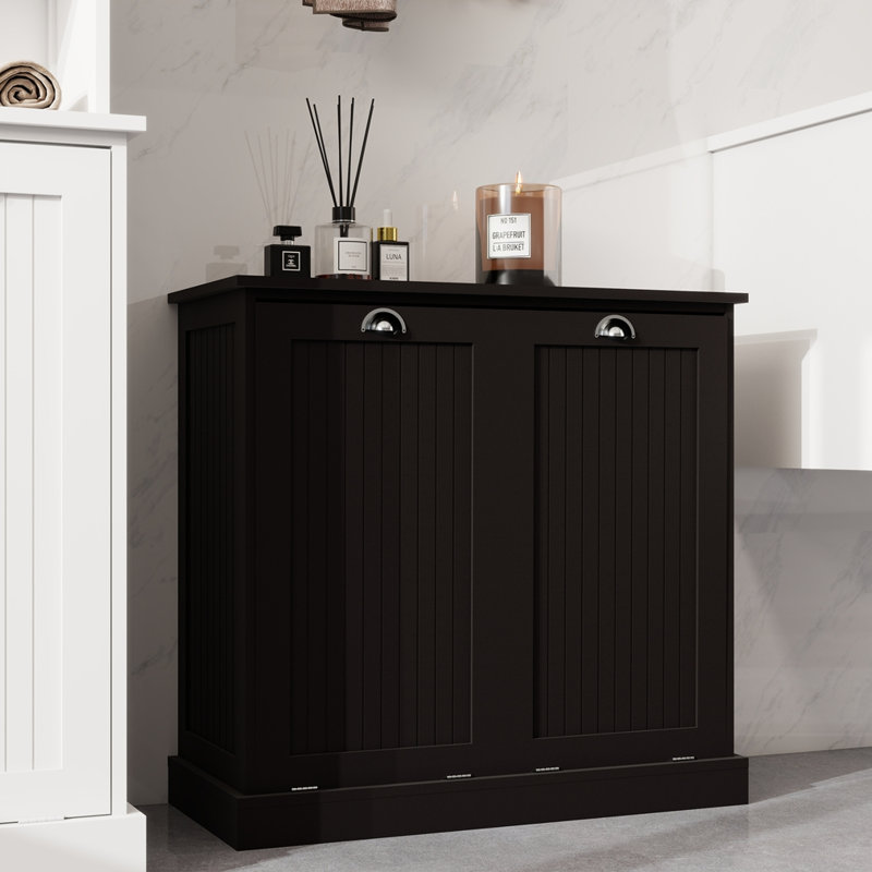 Two-Compartment Tilt-Out Laundry Sorter Cabinet, Black