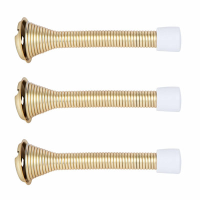 MEGA HANDLES Paquet de 3 taquets de porte à ressort en fer - Bouchon à ressort flexible antirouille 3,35 po avec embout en caoutchouc - Laiton satiné