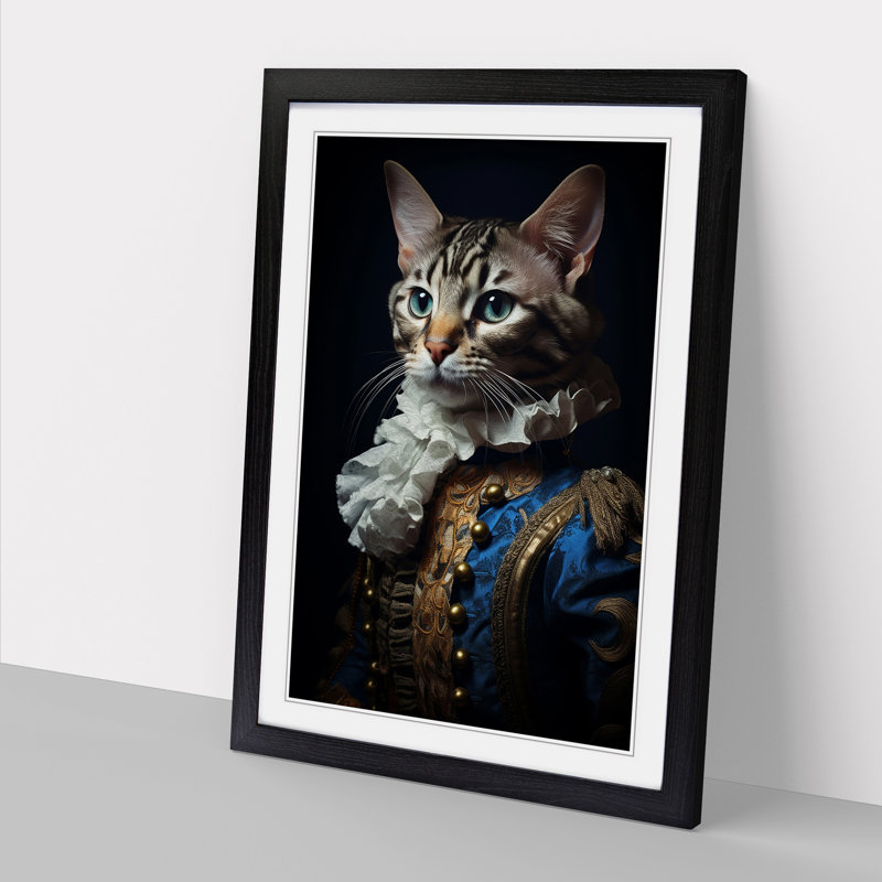 Bengal Cat Rococo Art - Framed Print, 34cm H x 25cm W x 2cm D, Black Framed