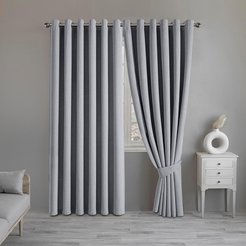 Luxurious A28 Linen Blackout Eyelet Curtains (Set of 2), 117cm Width x 137cm Drop, Grey