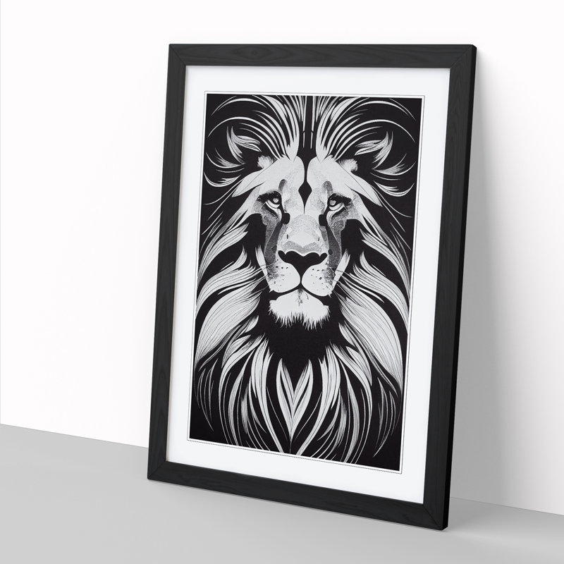 Lion Monochrome Vol.1 - Picture Frame Print, 64cm H x 46cm W x 2cm D, Oak