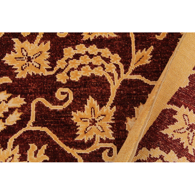 Tapis rouge foncé / brun / beige en laine noué à la main 8 pi 11 po x 11 pi 11 po Oteria