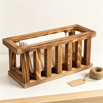 Premium Solid Acacia Wood Wall Mounted Mail Letter Holder Basket, Rustic Farmhouse Hanging Card Storage Rack for Home or Office Organizer