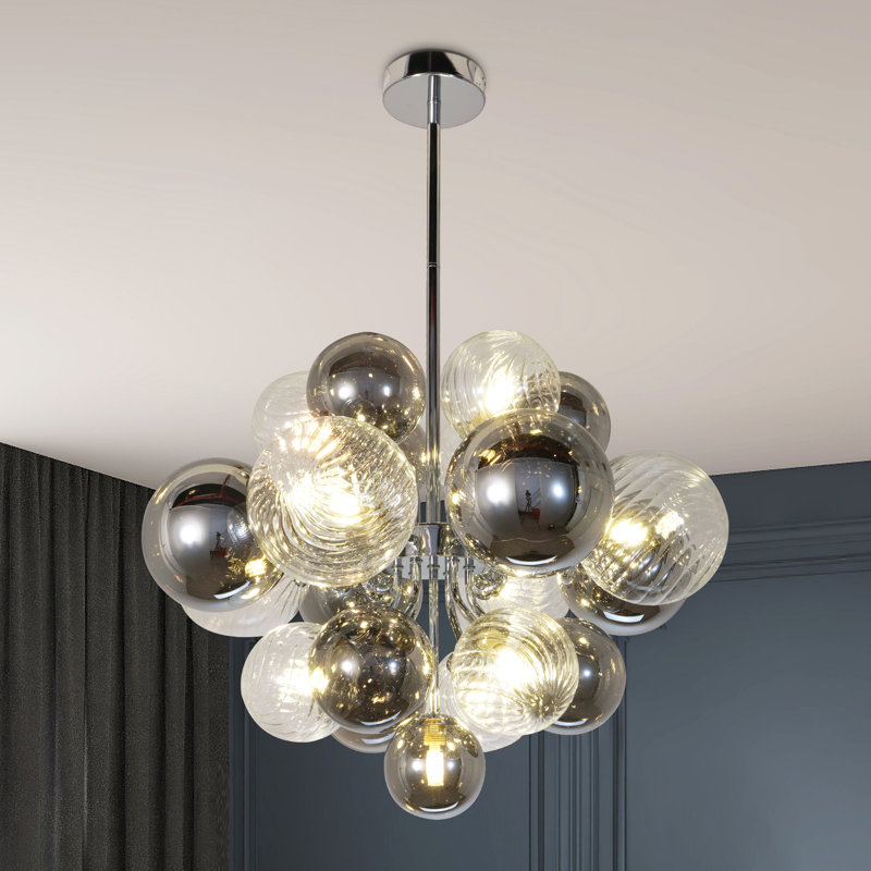 Lustre sphérique à intensité variable en verre bullé 11 lumières Modern