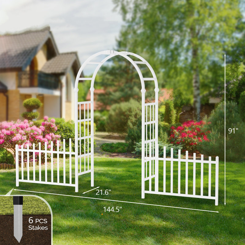 7Ft White Vinyl Garden Arbour With Fences, White
