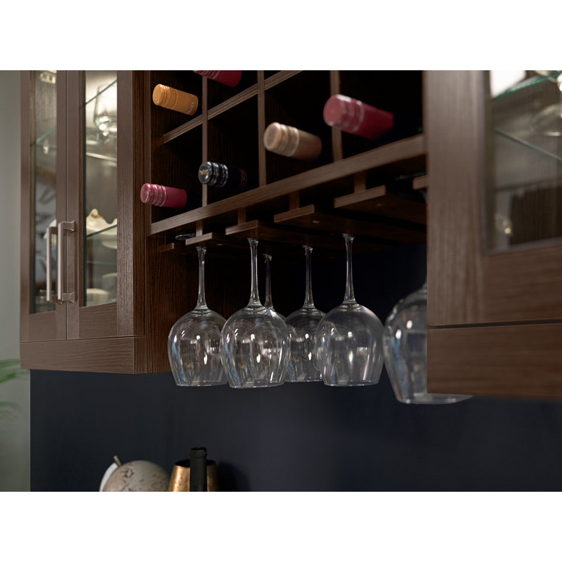 Dark Brown Shaker Style Home Bar Cabinet Set with Brushed Nickel Hardware