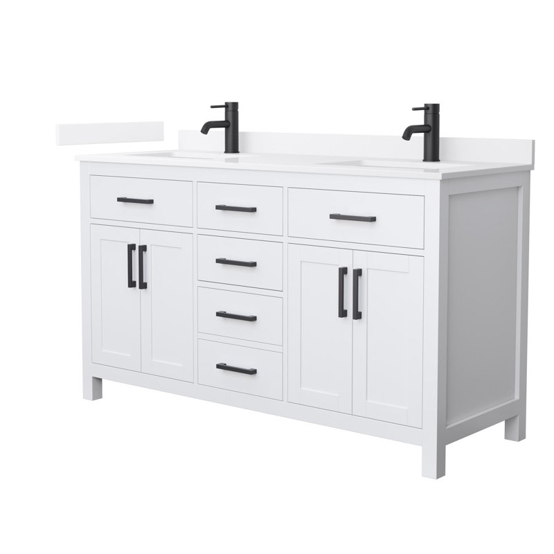 60 in. Double Vanity, White, Matte Black, White Quartz