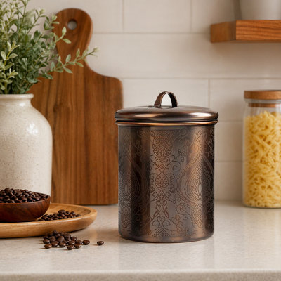 Etached Stainless Steel Canister with Rubber Seal Lid | Antique Copper Finish |  Beautiful Food Storage Container for Kitchen Counter, Tea, Sugar, Coffee, Caddy, Flour Canister | 1 QT