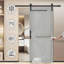 Porte de grange double en éléphant gris MDF 36 po x 84 po S&Z Tophand® avec quincaillerie de porte coulissante de 13 pi, dalle de porte de grange solide recouverte d'une surface en PVC imperméable-116448676-116448673