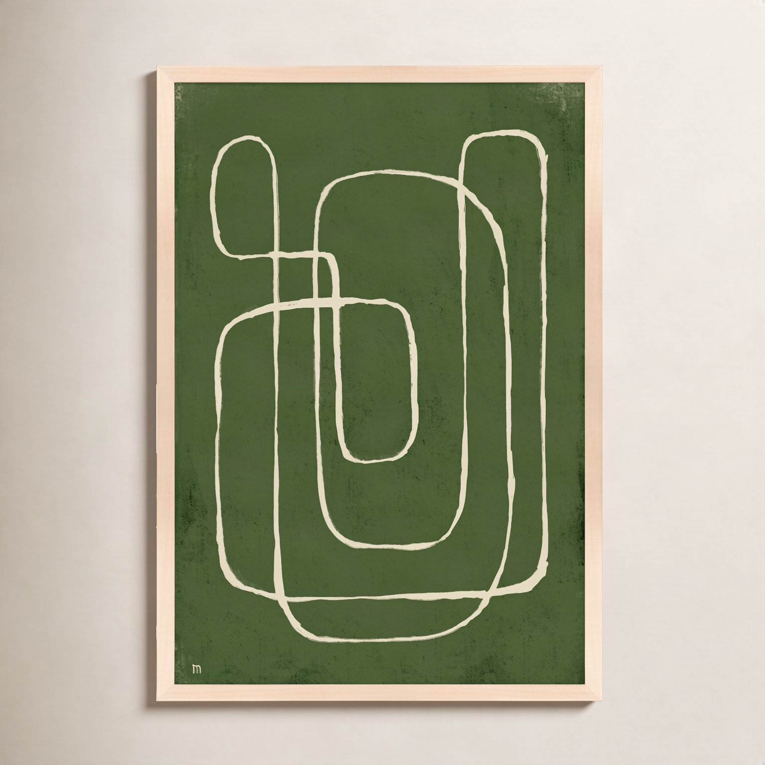 Line Works 2 Painting, 25" H x 17.5" W x 1.25" D, Maple Framed Paper