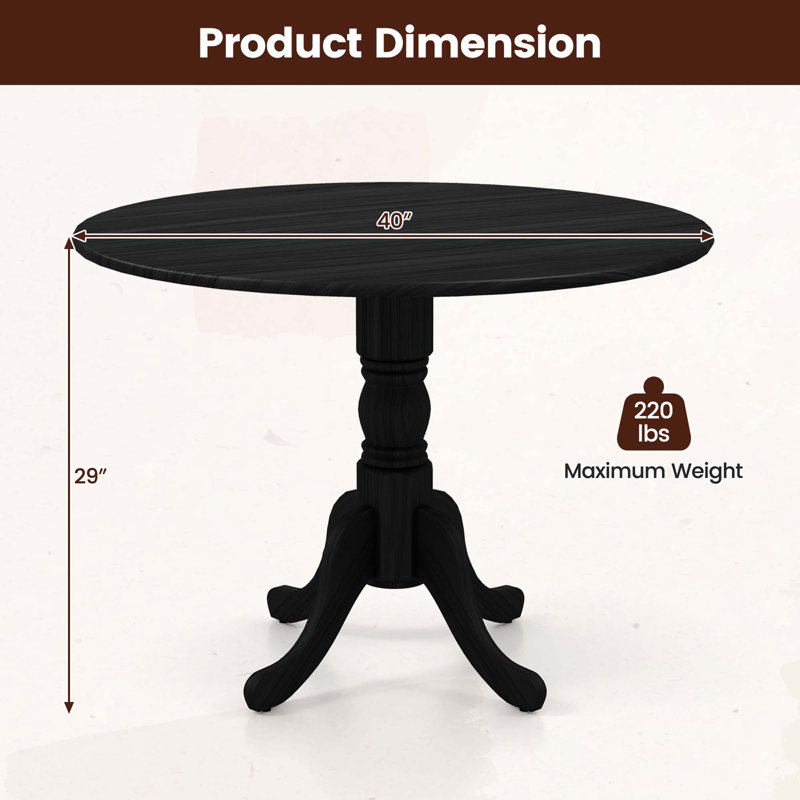 Cliftina Round Solid Wood Dining Table, Black, Black