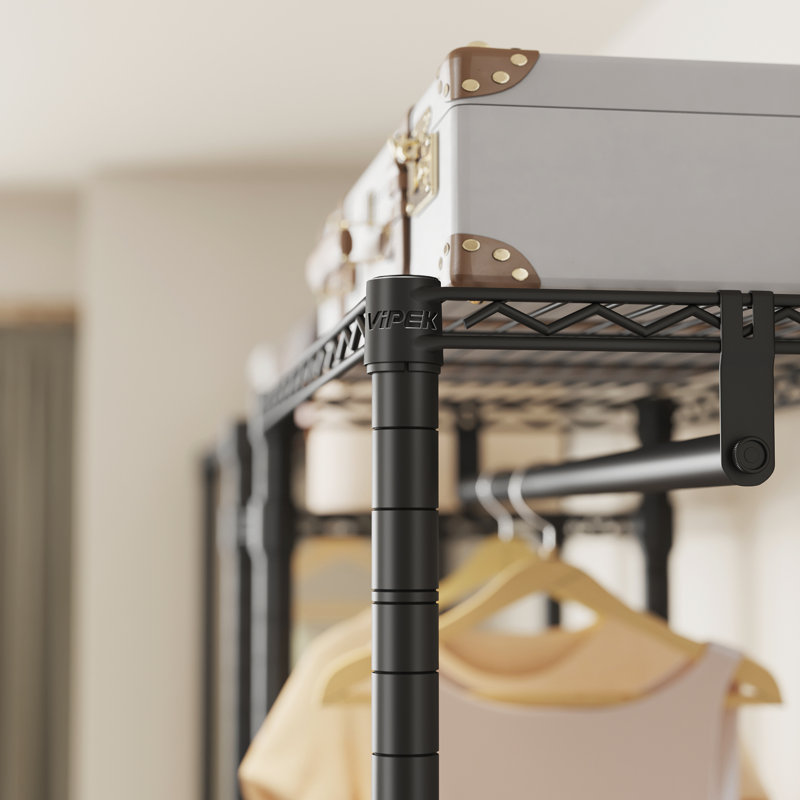 Black Portable Rolling Clothes Rack with Gray Cover
