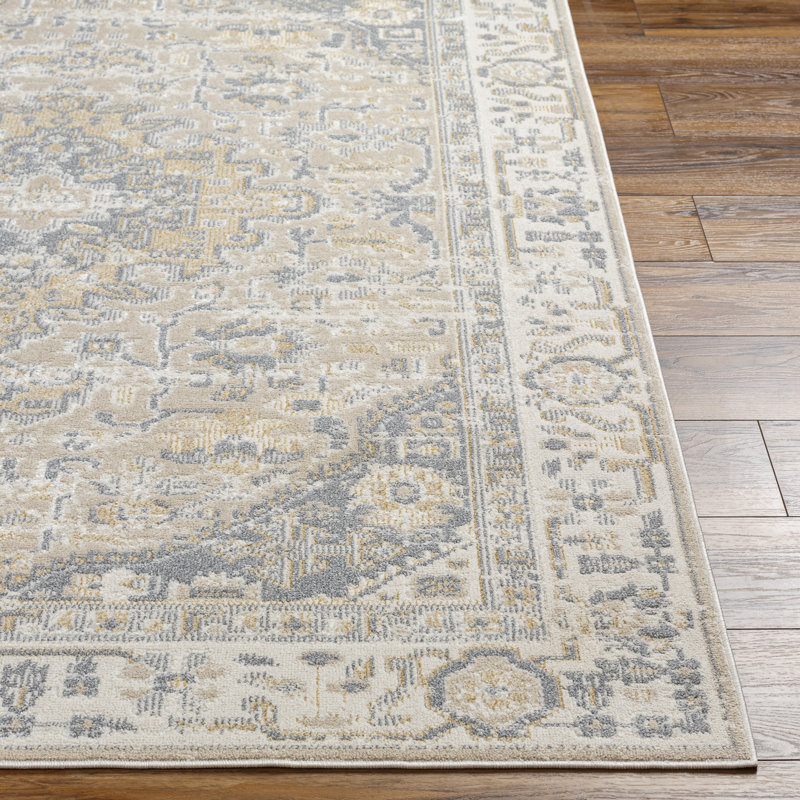 Kenn Oriental Machine Woven Polyester Area Rug in Gray/Beige, Rectangle 7'10" x 10'