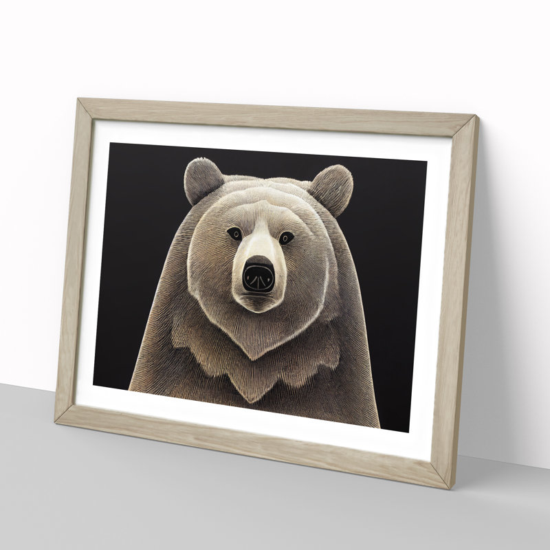 Enthralling Bear - Single Picture Frame Painting, 25cm H x 34cm W x 2cm D, Oak 