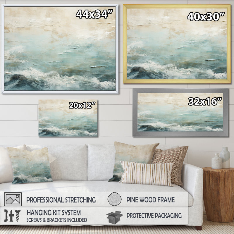 «Modern Coastal Beige and Blue River I - Coastal Ocean», reproduction d'art sur toile encadrée, H 34 po x l 44 po x P 1,5 po
