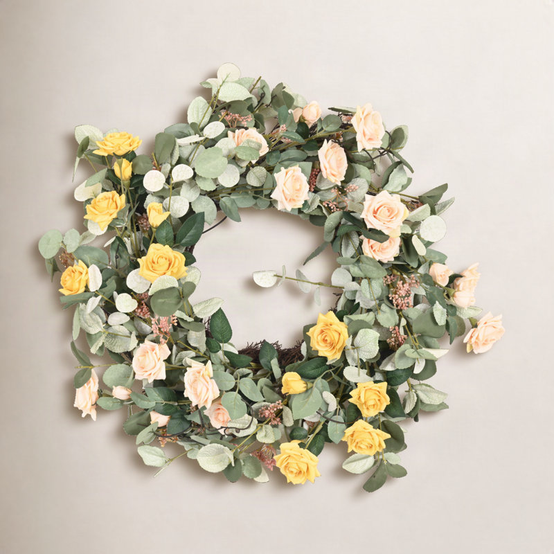 Couronne florale artificielle 22 "printemps été été avec baies rose eucalyptus pour décoration de fête de mariage
